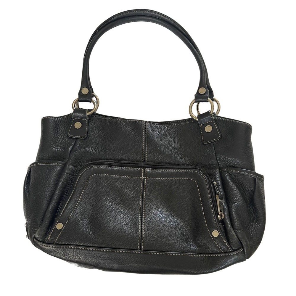 TIGNANELLO Black Pebbled Supple Leather Handbag Purse.
